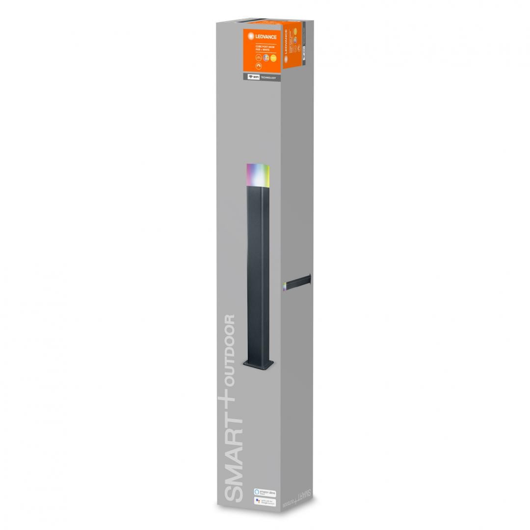 Stalp LED RGB pentru exterior Ledvance SMART+ Wifi Cube Post, 10W, 500 lm, lumina alba si color (3000K), IP44/IK03, 800x120mm, a