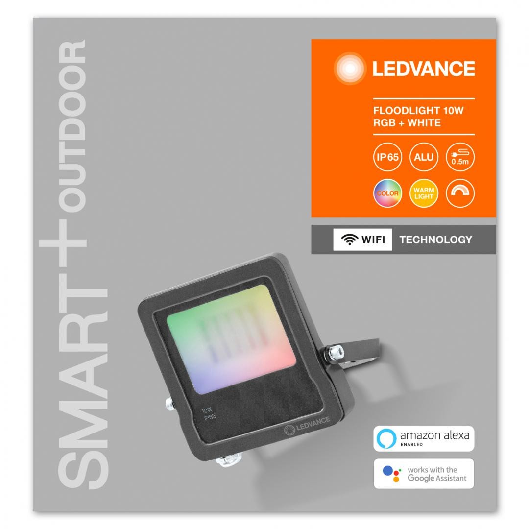 Proiector LED RGB inteligent Ledvance SMART+ WiFi Multicolour, 10W, 220-240V, 800 lm, lumina calda (3000K), IP65/IK05, dimabil,