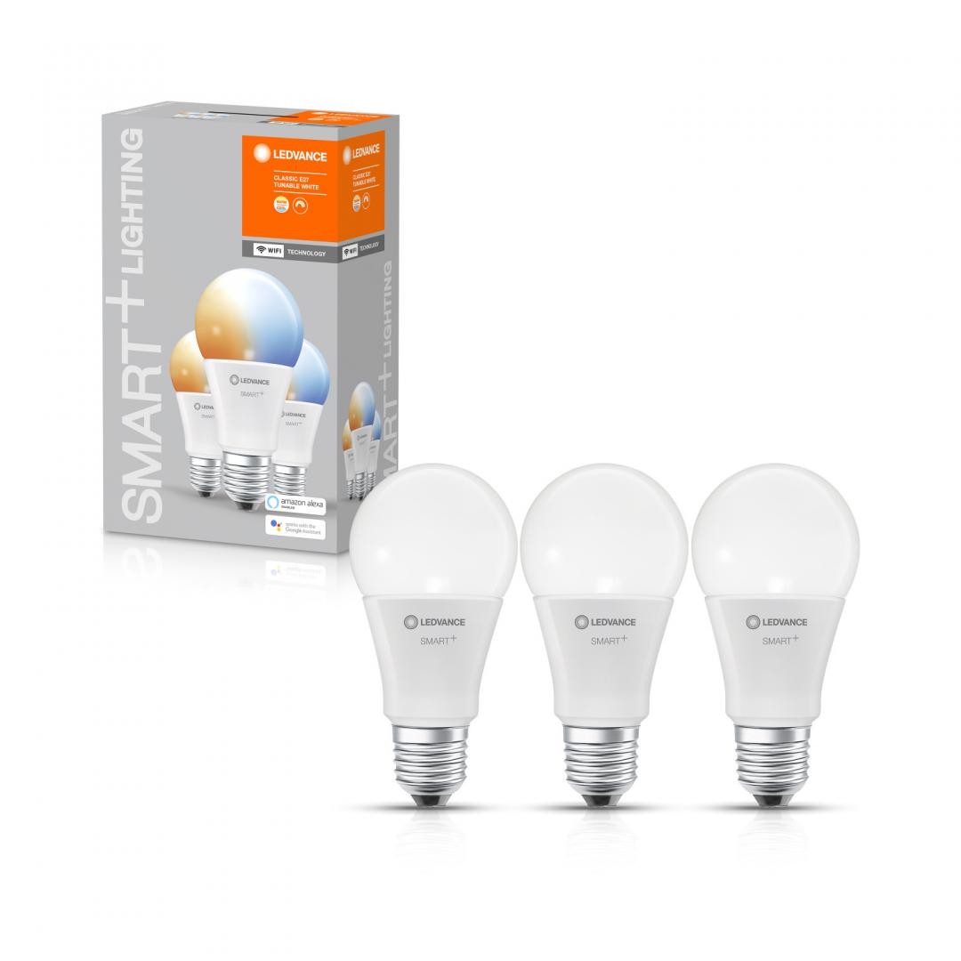 3 Becuri LED inteligent Ledvance SMART+ WiFi Classic Tunable White A, E27, 9.5W (75W), 1055 lm, lumina alba (2700-6500K)