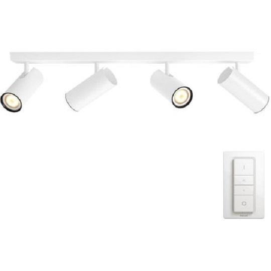 Spot LED Cvadruplu Philips Hue Buratto, Bluetooth, 4xGU10, 4x5W, 1400 lm, lumina alba (2200-6500K), IP20, 62.8x62.8x13.1cm, Meta