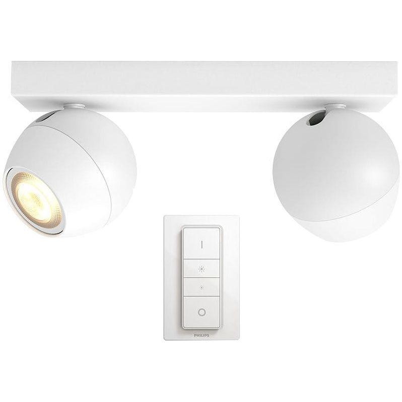 Spot LED Dublu Philips Hue Buckram, Bluetooth, 2xGU10, 2x5W, 700 lm, lumina alba (2200-6500K), IP20, 25.2x8.2cm, Metal, Alb, Int
