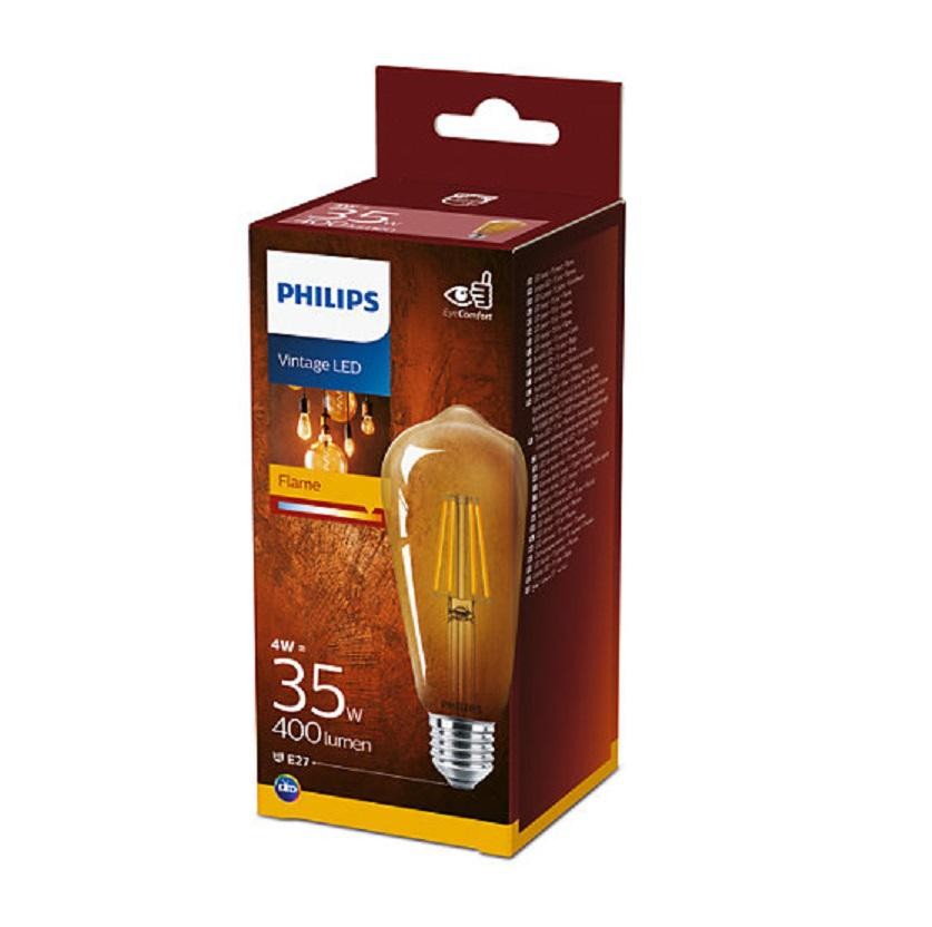 Bec LED vintage (decorativ) Philips Classic Gold Bulb ST64, EyeComfort, E27, 4W (35W), 400 lm, lumina calda (2500K), cu filament