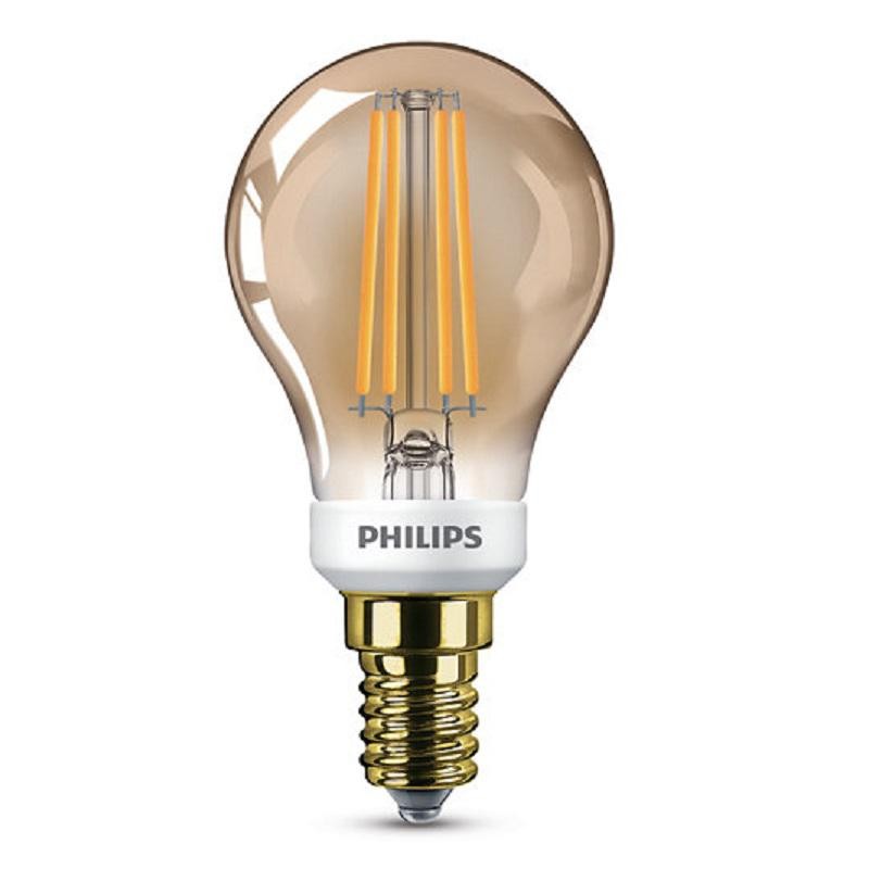 Bec LED Philips P45, E14, 5W (32W), 350 lm, lumina calda (2200K), dimabil, cu filament