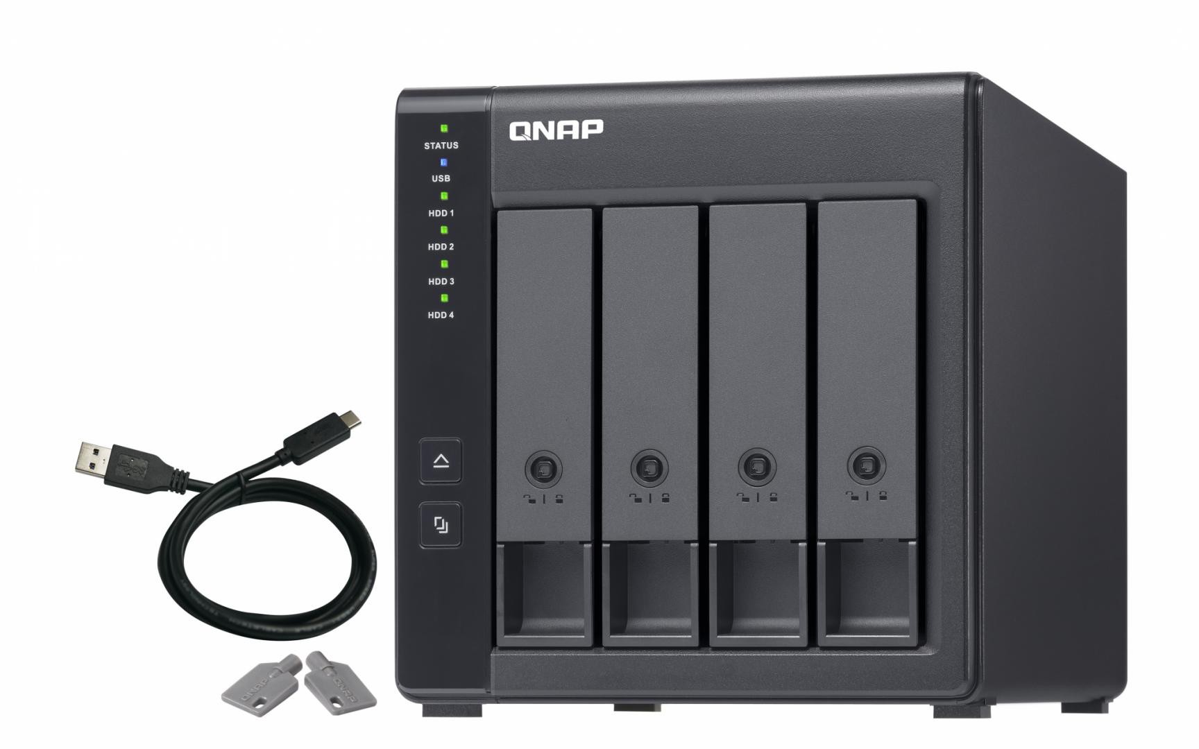 RAID USB QNAP TR-004 4-Bay, 2.5/3.5 SATA 3Gbps HDD (compatibile cu SATA 6Gbs/, 3Gb/s, neincluse), 1xUSB3.0 (type-c), tower, PSU