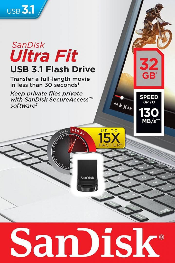 Memorie USB Flash Drive SanDisk Ultra Fit, 32GB, USB 3.1