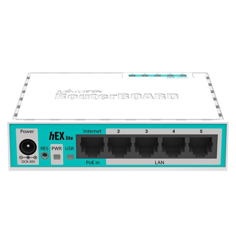 MIKROTIK HEX LITE 5-Port Ethernet Router RB750R2, plastic case, 650MHZ ,64MB, 5* Ethernet LAN (RJ-45), 10,100 Mbit/s, WAN Port: