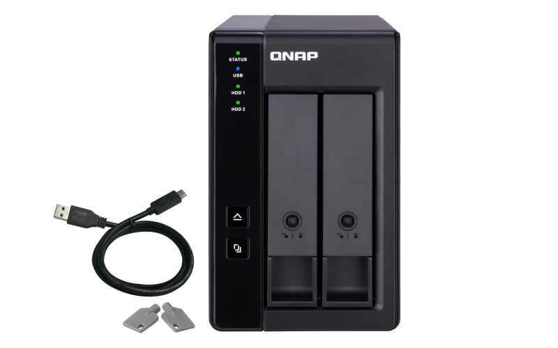 RAID USB QNAP TR-002 2-Bay, 2.5/3.5 SATA 6Gbps HDD (neincluse), 1xUSB3.11 (type-c), tower, PSU adaptor 36W, garantie 2 ani