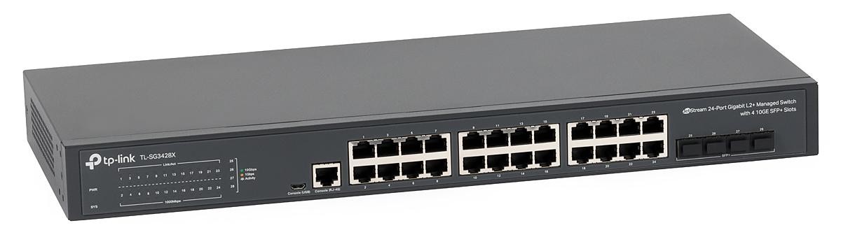 Switch tp-link tl-sg3428x, jetstream, managed l2+, 24× 10/100/1000 mbps rj45, 4× 10g sfp, 1× rj45 console port, 1× micro-usb con