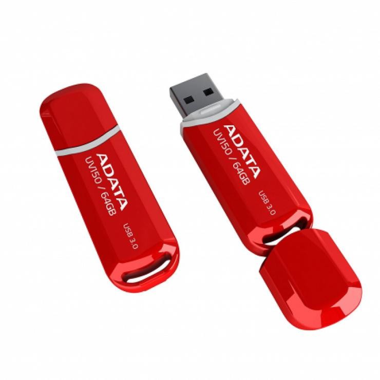 Memorie USB Flash Drive ADATA UV150, 64Gb, USB 3.0, rosu 1cctv.ro imagine 2022 3foto.ro