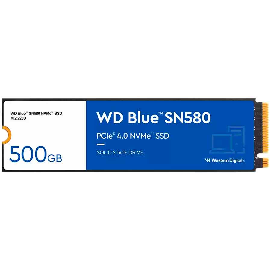Western Digital Ssd wd blue sn580 500gb m.2 2280 pcie gen4 x4 nvme tlc, read/write: 4000/3600 mbps, iops 450k/750k, tbw: 300