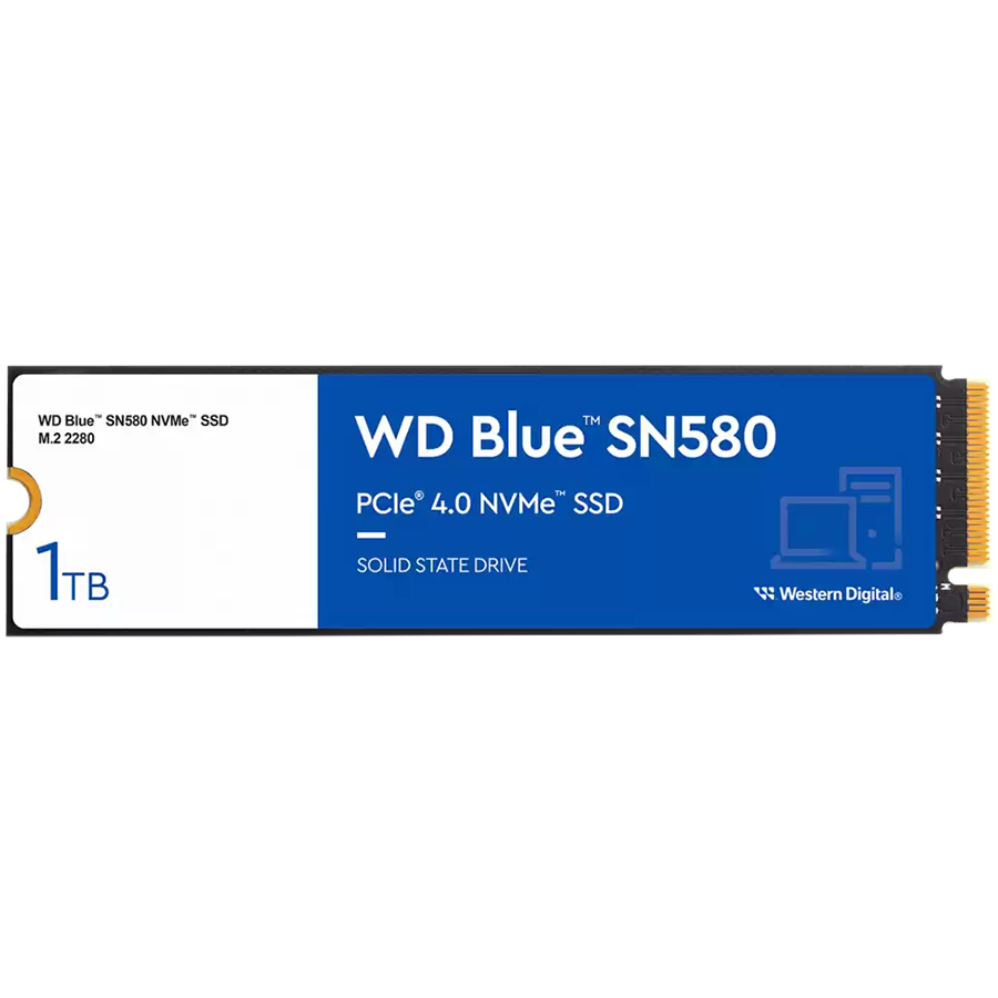Western Digital Ssd wd blue sn580 1tb m.2 2280 pcie gen4 x4 nvme tlc, read/write: 4150/4150 mbps, iops 600k/750k, tbw: 600
