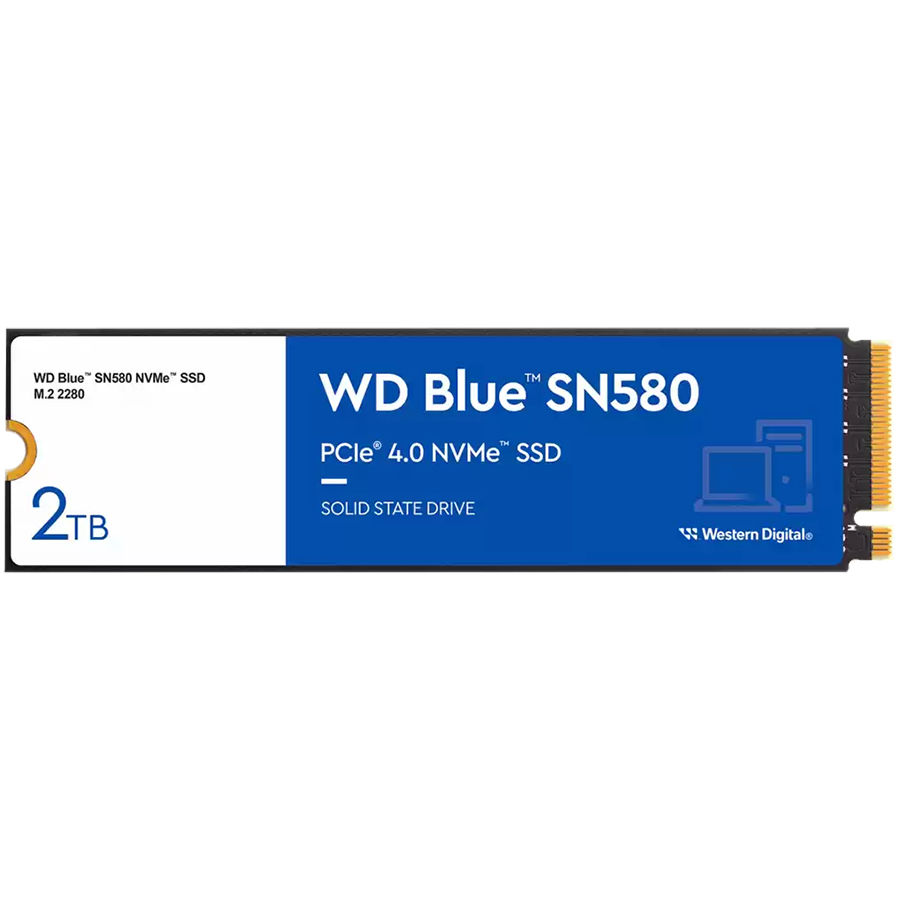 Ssd wd blue sn580 2tb m.2 2280 pcie gen4 x4 nvme tlc, read/write: 4150/4150 mbps, iops 600k/750k, tbw: 900
