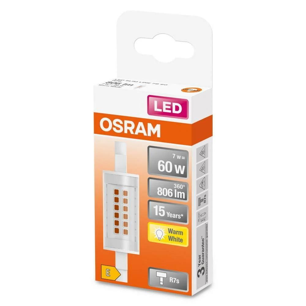 Bec LED Osram SLIM LINE, R7s, 7W (60W), 806 lm, lumina calda (2700K), 78mm, ?20mm
