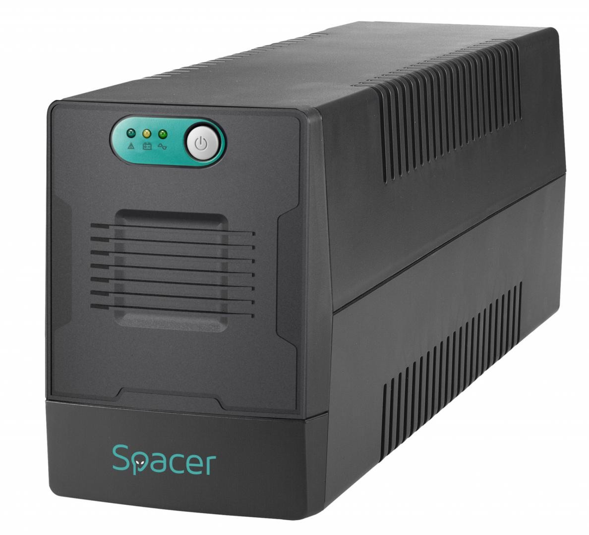 UPS Spacer Line Int. fara management, 800VA/ 480W, AVR, 2 x socket Schuko, indicatie status cu LED, 1 baterie 12V/9Ah, bateria
