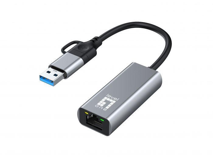 LevelOne USB-0423 2.5 Gigabit Ethernet 2-in-1 USB-C/A Network Adapter, 59 x 25 x 14 mm - 2 | YEO