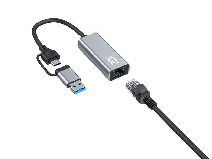LevelOne USB-0423 2.5 Gigabit Ethernet 2-in-1 USB-C/A Network Adapter, 59 x 25 x 14 mm - 3 | YEO