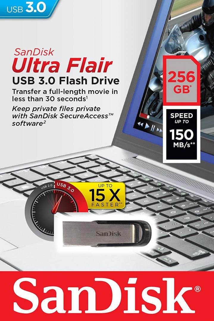 Memorie USB Flash Drive SanDisk Ultra Flair, 256GB, USB 3.0 - 4 | YEO