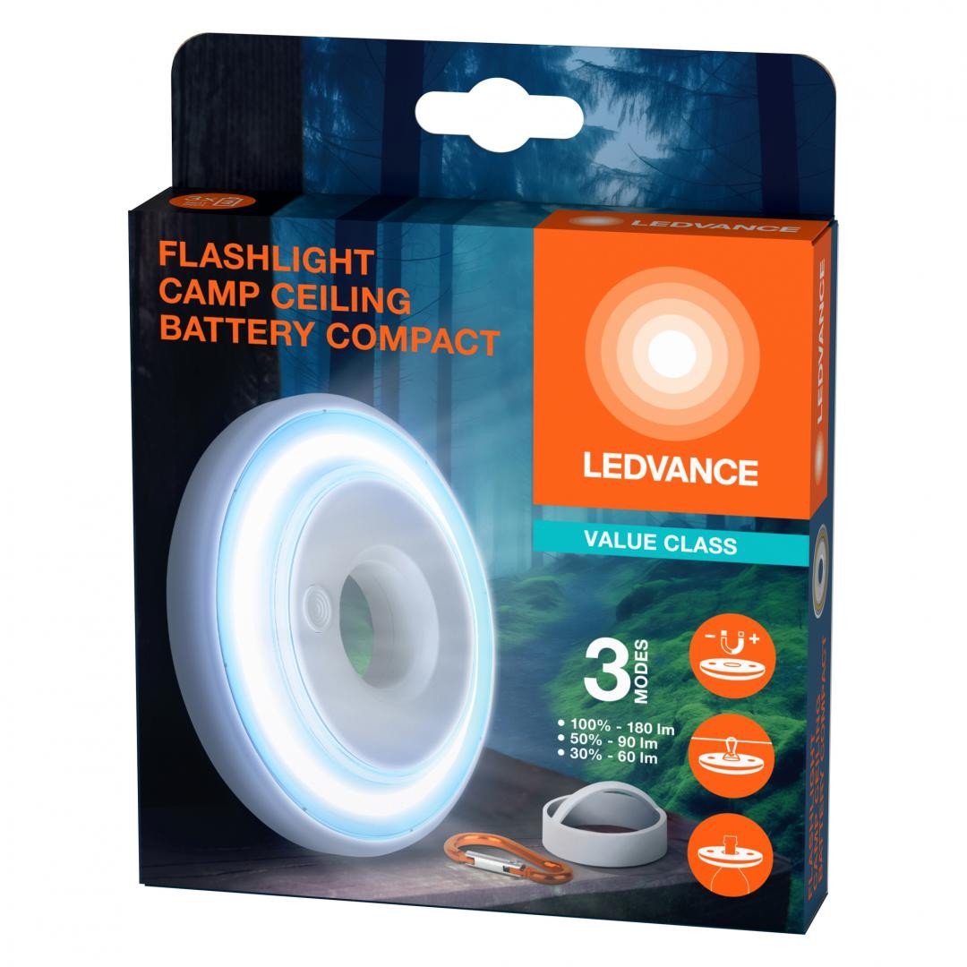 Lanterna LED camping Ledvance, 2.2W, 180 lm, Ø120 mm, 3 moduri de iluminare (100%-180lm, 50%-90lm, 30%-60lm), 3xAAA (neincluse) - 2 | YEO