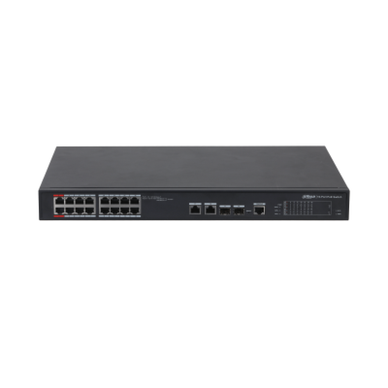 Dahua Managed switch 16 porturi PFS4218-16ET-240, Interfata: 16 x RJ45 - 10/100 Base-T (14 PoE (802.3af/at) + 2 Hi-PoE / PoE (80 - 2 | YEO