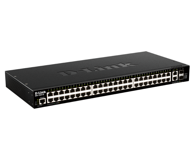 Switch D-Link DGS-1520-52, 48 porturi Gigabit, 4 porturi SFP, Capacity 76Gbps, 16K MAC, 17