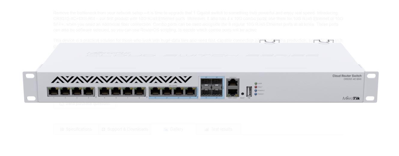Mikrotik Switch, CRS312-4C+8XG-RM, Procesor: 650 MHz, sistem operare: RouterOS / SwitchOS, 64MB RAM, 16MB Flash, Interfata: 1 x - 1 | YEO