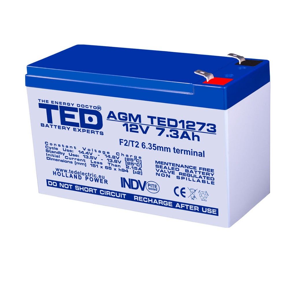 Acumulator AGM TED1273F2 12V 7.3Ah 12V/