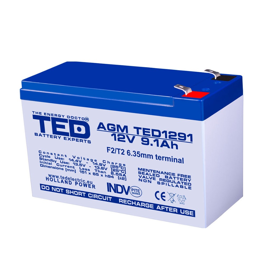 Acumulator AGM TED1291F2 12V 9.1Ah 12V/