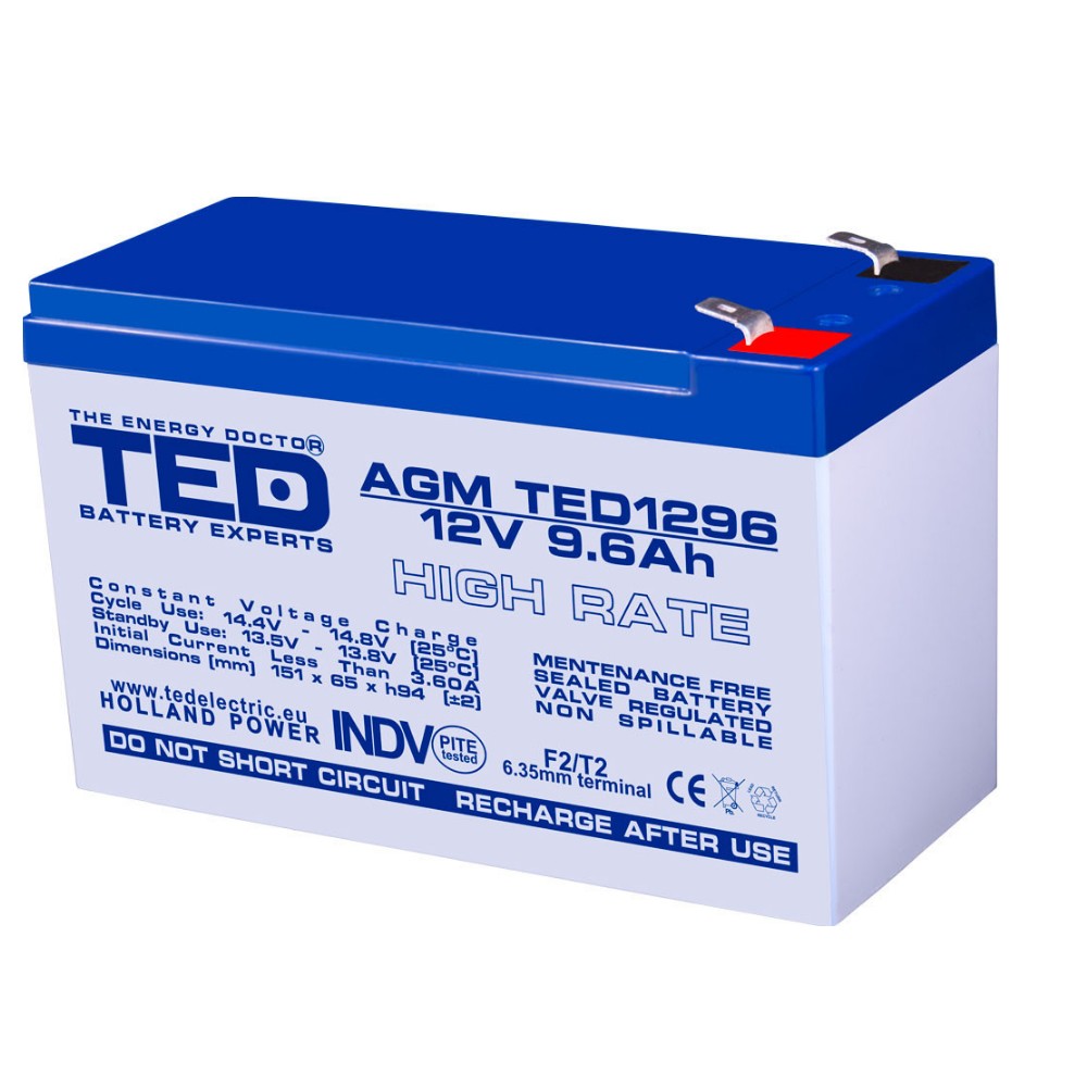 Acumulator AGM TED1296HR 12V 9.6Ah HIGH RATE 12V/