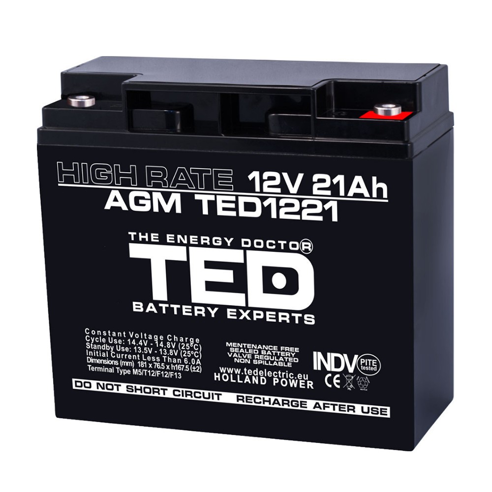 Acumulator AGM TED1221HRM5 12V 21Ah HIGH RATE 12V/