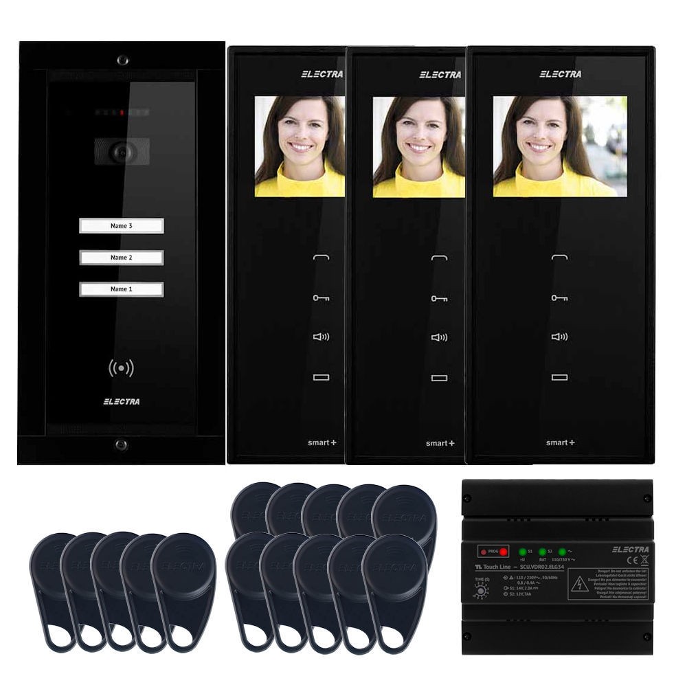 Videointerfon Electra Smart+ 3.5” pentru 3 familii montaj incastrat – negru 1cctv.ro imagine 2022 3foto.ro