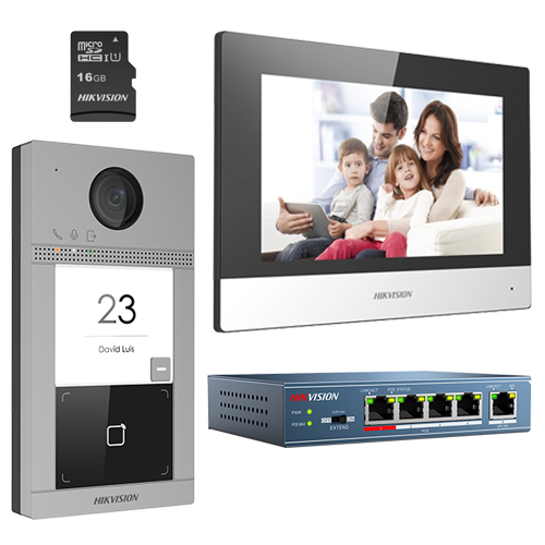 Kit videointerfon pentru o familie, wi-fi 2.4ghz, monitor 7 inch - hikvision ds-kis604-s