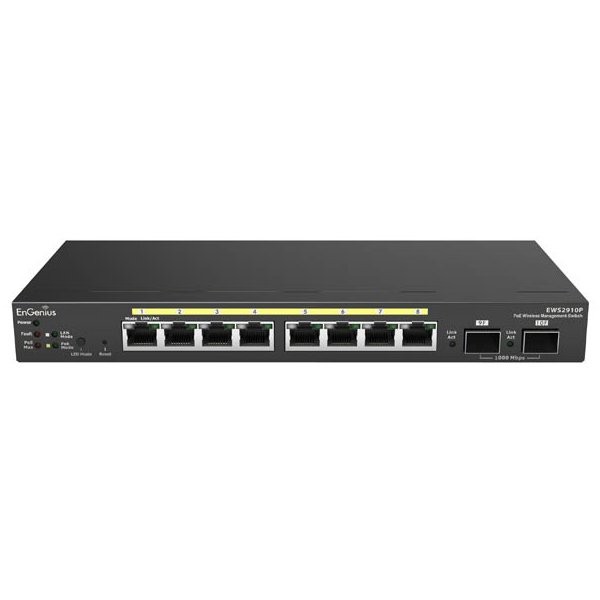 Engenius Wireless management 20ap 8-port gbe poe.af switch 61.6w 2gbe 2sfp smart+ dt (network switch, power adapter (48v/1.75a), power co