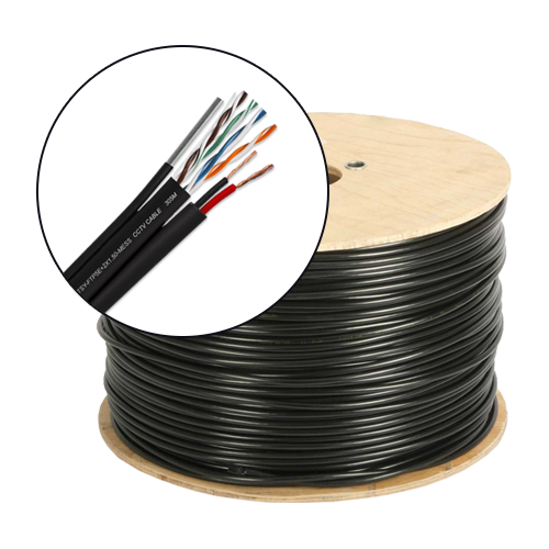 Cablu ftp autoportant cu alimentare 2x1.5, cat 5e, cupru 100%, 305m, negru tsy-ftp5e+2x1.50-mess