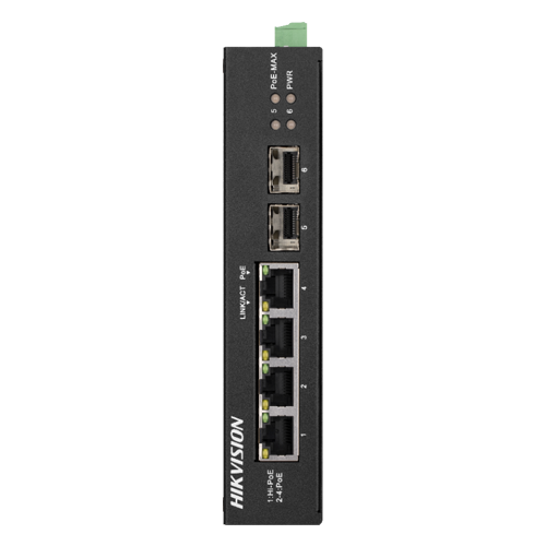 Switch 4 porturi gigabit poe, 2 porturi uplink sfp - hikvision ds-3t0506hp-e-hs