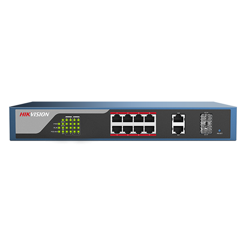 Switch web-managed 8 porturi poe, 2 porturi sfp uplink, - hikvision ds-3e1310p-e