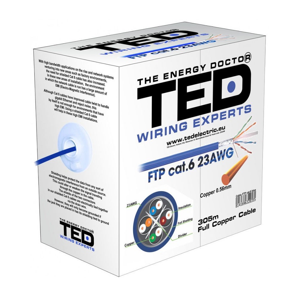 Ted Cablu ftp categoria 6 / 2 x 4 fire cupru 0,52 albastru