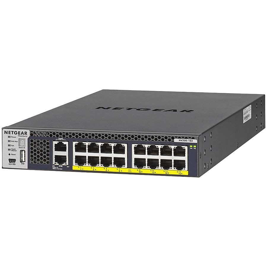 Netgear M4300-16X POE+ APS600W Managed premium Switch16 x 100/1000/2.5G/5G/10GBase-T RJ-45 PoE+ ¦ 1 x Verwaltung (Gigabit-LAN) R (Gigabit-LAN)