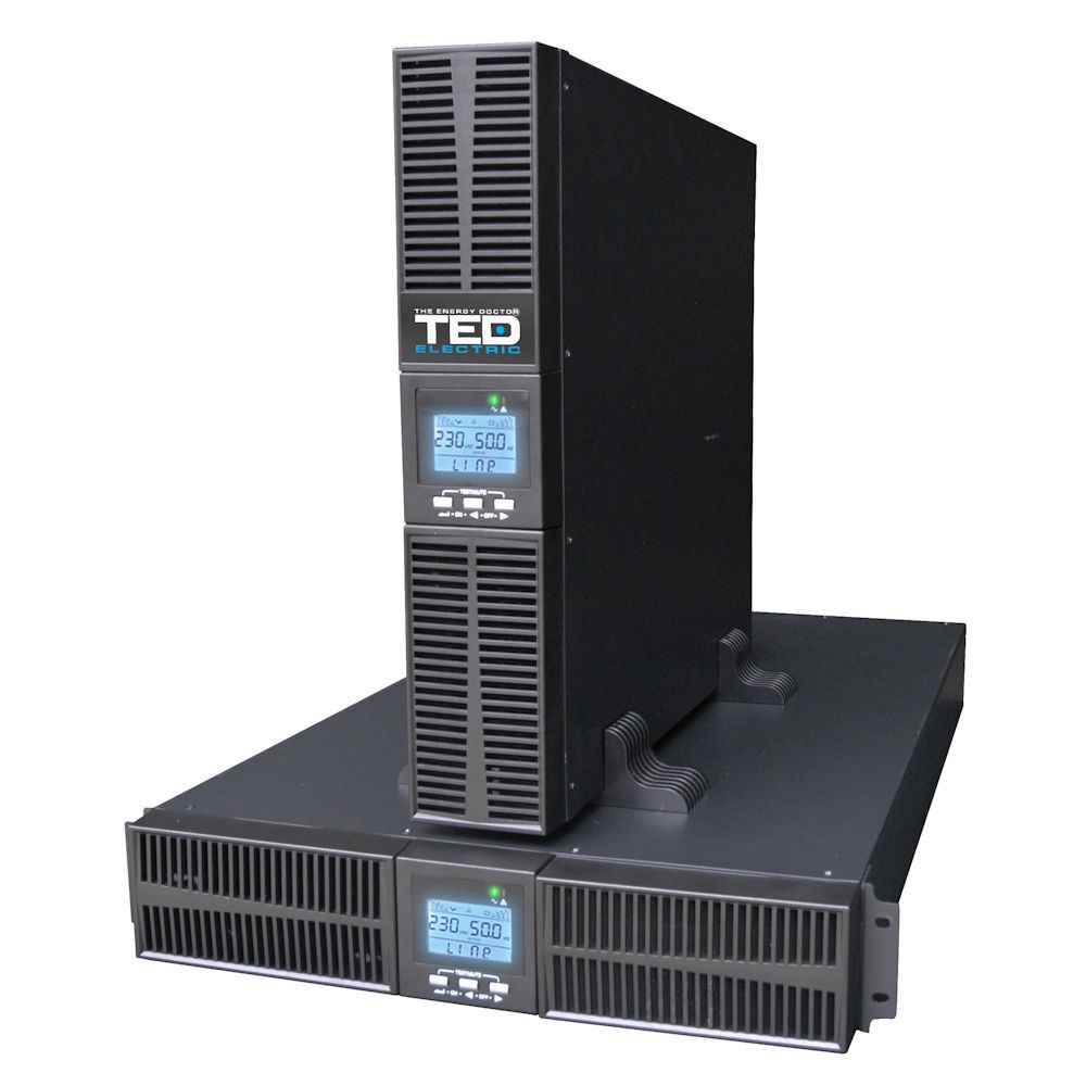UPS 1000VA rackabil 2U Online dubla conversie management 1 schuko + 2 IEC TED Electric TED004048 1000VA