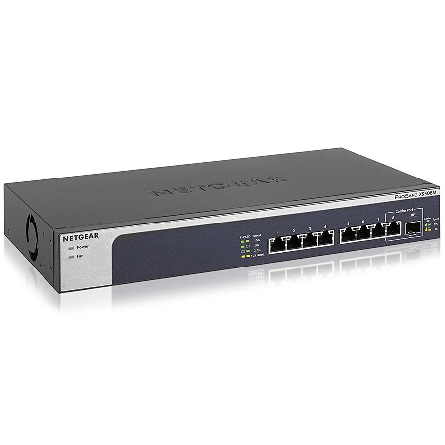 NETGEAR XS508M-100EUS 8-Port 10-Gigabit/Multi-Gigabit Ethernet Unmanaged Switch with 1 SFP+ Ports, Desktop and Rackmount – Black (with
