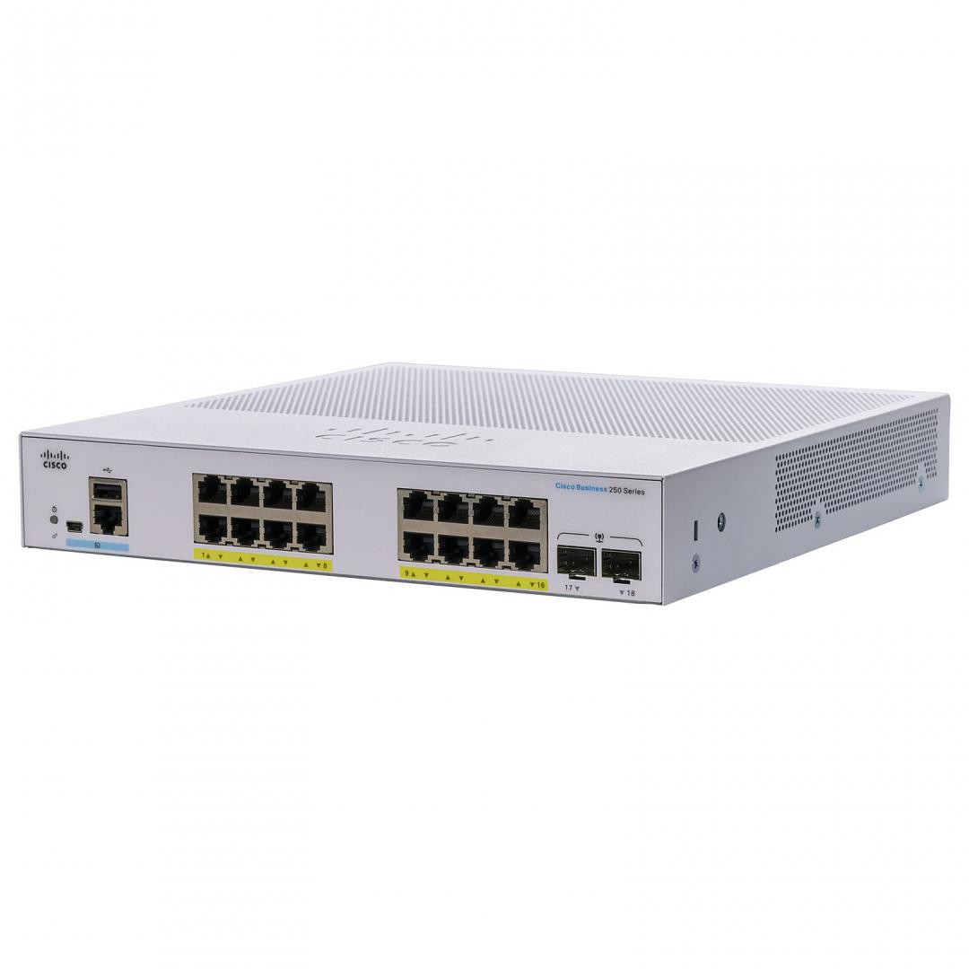 Switch CISCO CBS250-16P-2G, 16 PORTURI 10/100/1000, 2 x SFP, POE 120w, Buffer: 1.5 Mb, Flash 256Mb, CPU: 800 MHz ARM , DRAM: 51
