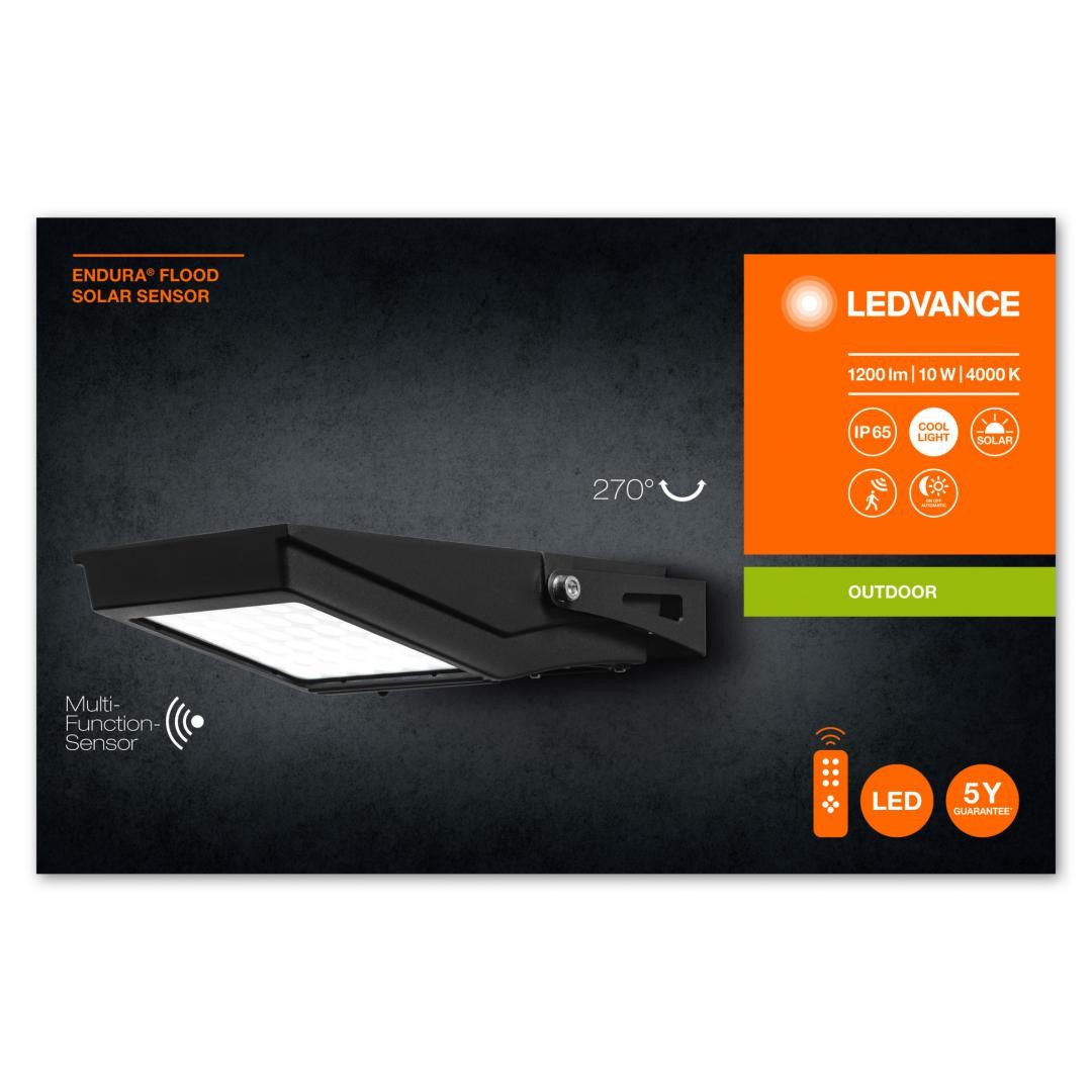 Proiector LED solar cu telecomanda, senzor de miscare si lumina LedvanceENDURA FLOOD SOLAR, 10W, 3.6V, 1200 lm, lumina neutra (4 - 1 | YEO