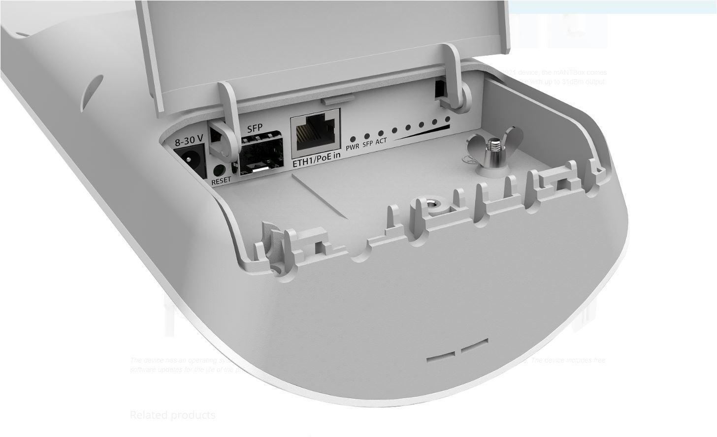 Mikrotik Antena externa 15dBi, 120 grade + router wireless integrat, CPU: 720Mhz, Ram: 128 Mb, dimensiuni: 140 x 348 x 82 mm, Pa