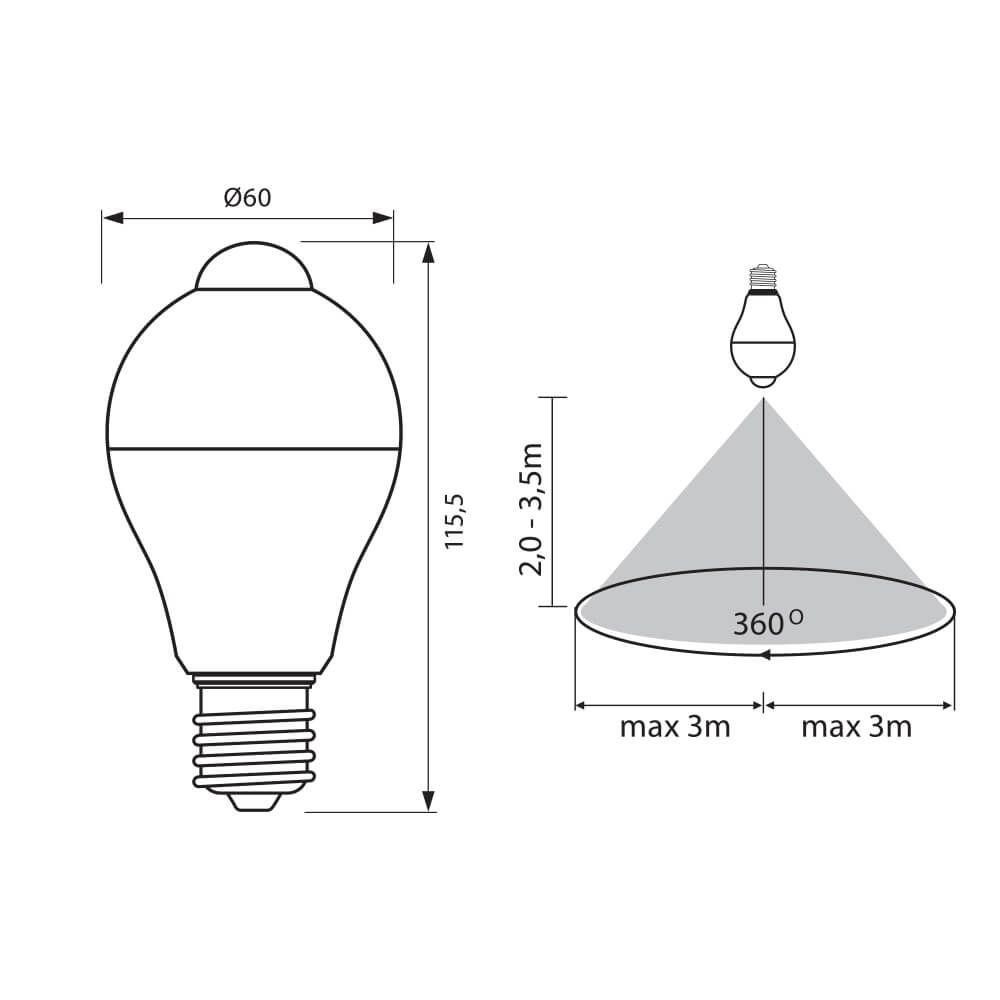 Bec LED cu senzor de miscare Vivalux Sigma, E27, 7W (50W), 600 lm ,luminaneutra (4000K), mat