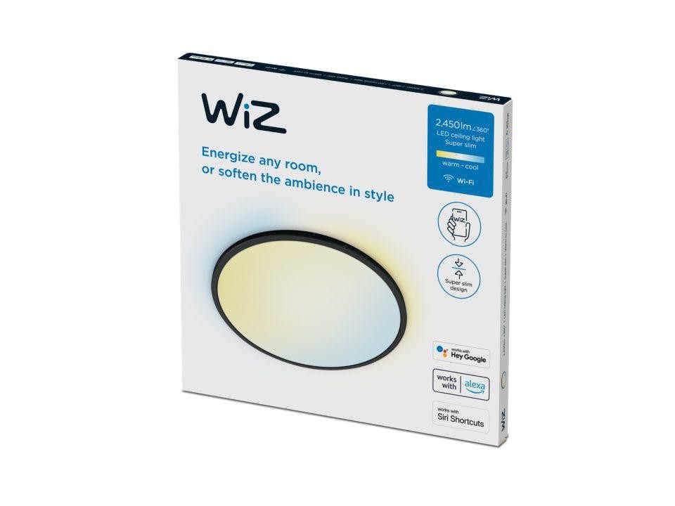 Plafoniera LED WiZ SuperSlim, Wi-Fi, control vocal, 22W, 2450 lm, lumina alba (2700-6500K), IP20, 43cm, Negru