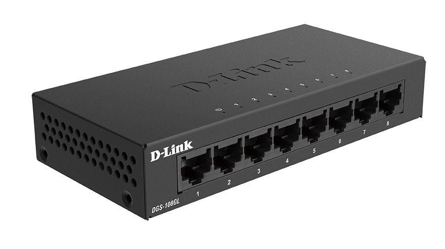 D-Link Switch DGS-108GL, 8 porturi Gigabit, Capacity 16Gbps, desktop, faramanagement, metal, negru, fara ventilator, D-link Gree 16Gbps imagine 2022 3foto.ro