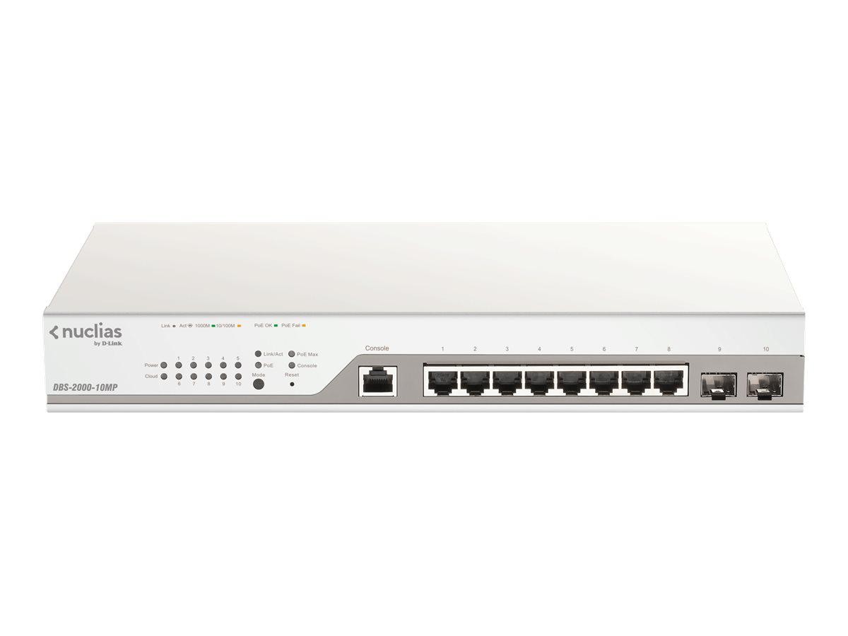 D-Link Switch DBS-2000-10MP, 8 porturi Gigabit POE, 2 porturi Combo 1000 Mbps/SFP, Buget POE: 130W , Switching Capacity: 20 Gbps