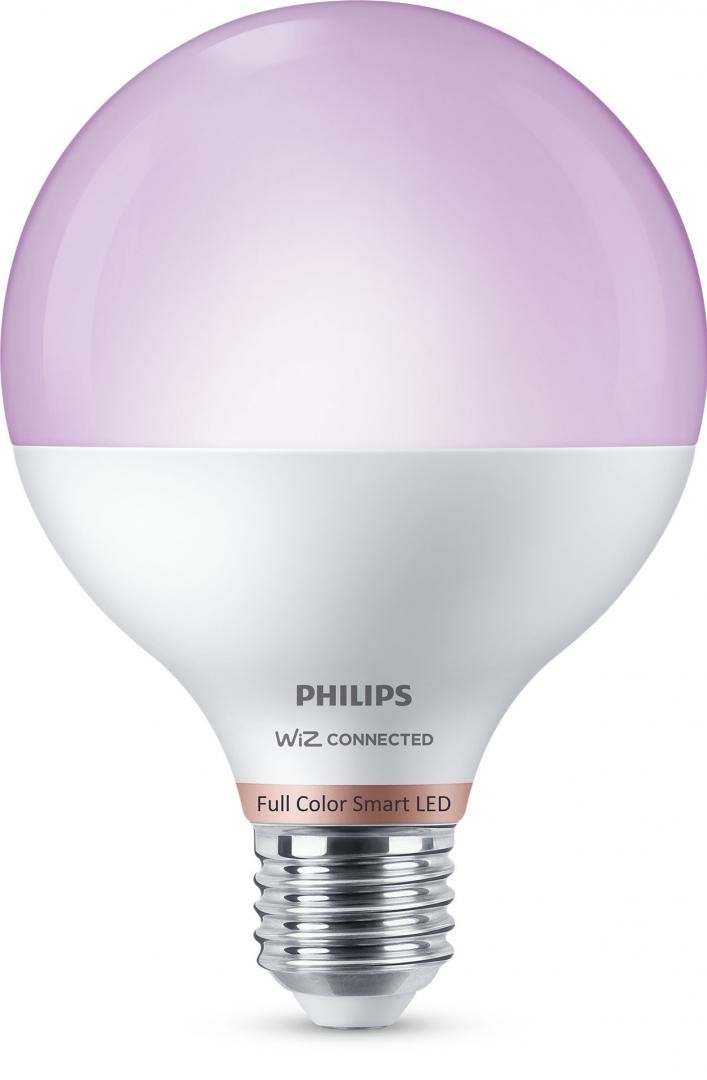Bec LED RGB inteligent Philips Glob G95, Wi-Fi, Bluetooth, E27, 11W (75W), 1055 lm, lumina alba si color (2200-6500K)