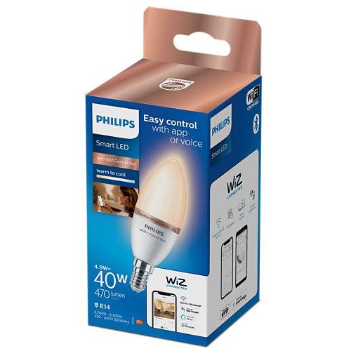 Bec LED inteligent Philips Candle C37, Wi-Fi, Bluetooth, E14, 4.9W (40W), 470 lm, lumina alba (2700-6500K)