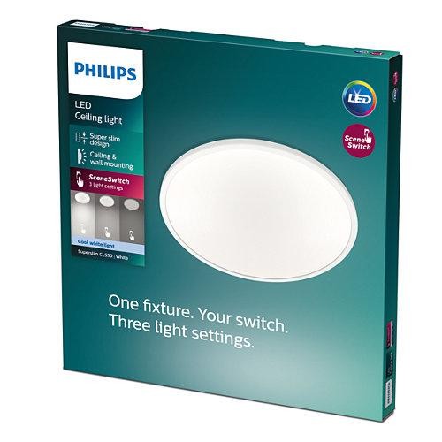 Plafoniera LED Philips Superslim CL550, 3 trepte de intensitate, 18W, 1700 lm, lumina neutra (4000K), IP20, 30cm, Alb
