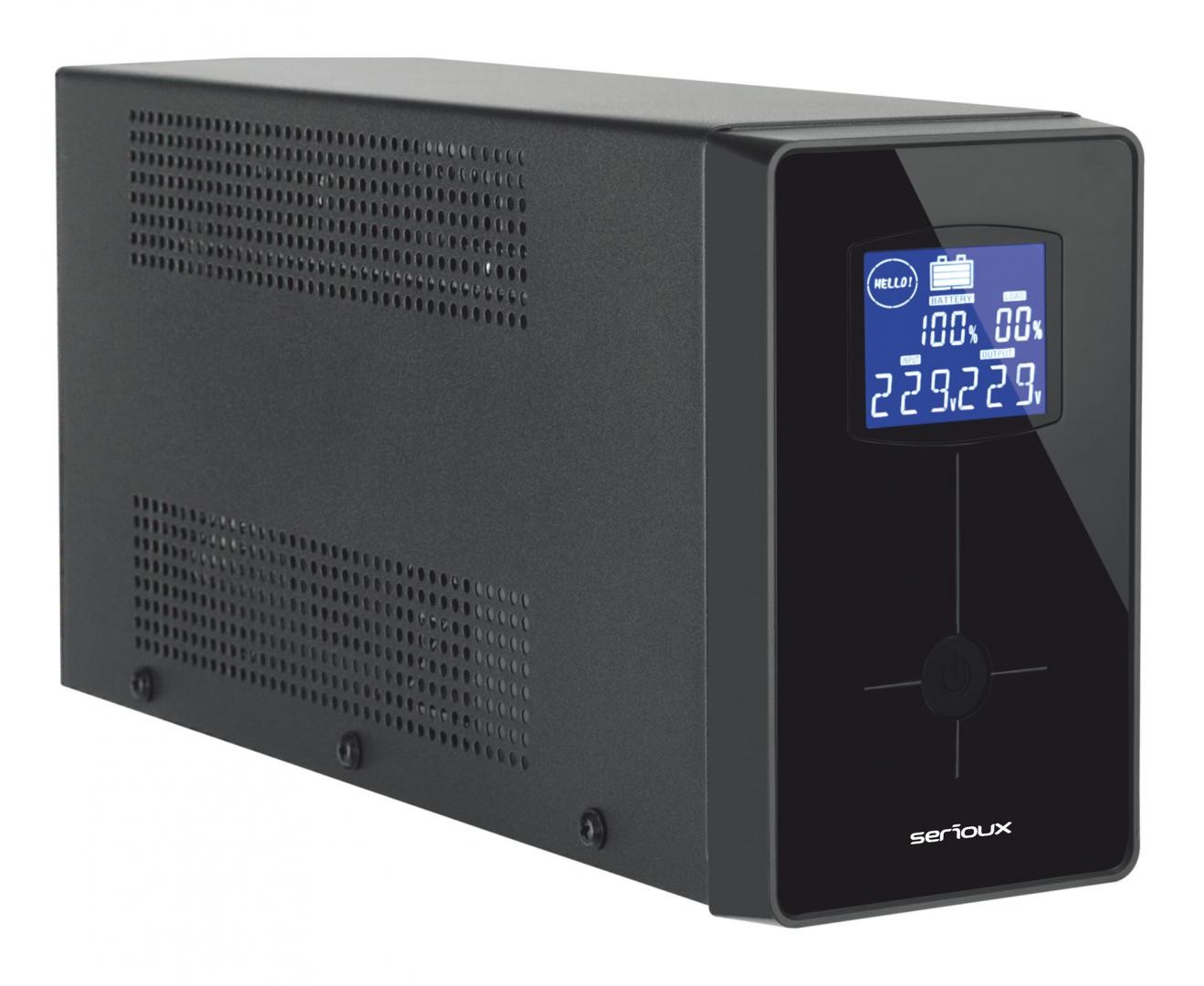 UPS Serioux Line Interactive 1500LI, ecran LCD, capacitate 1500VA/900W, 4 prize Schuko , baterie 12 V / 8.0 Ah x 2, timp mediu d
